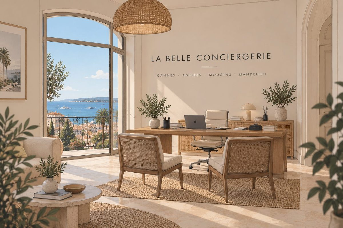 Le bureau de La Belle Conciergerie Côte d’Azur, conciergerie de villas et d'appartements, face à la baie de Cannes